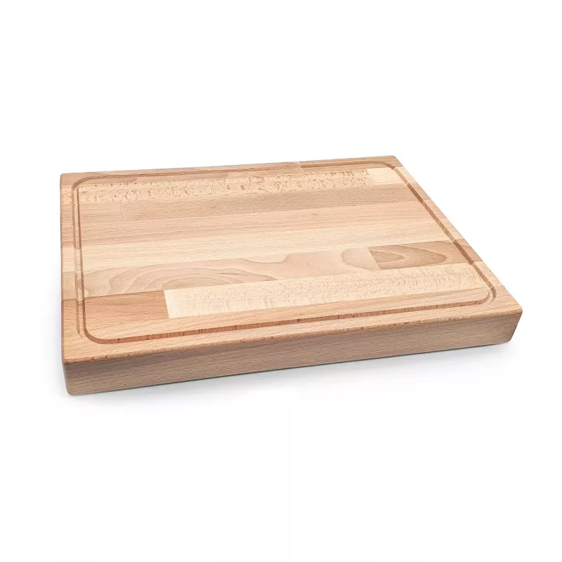 Bloc de tranchage professionnel en hêtre, rectangulaire, avec rainure à jus