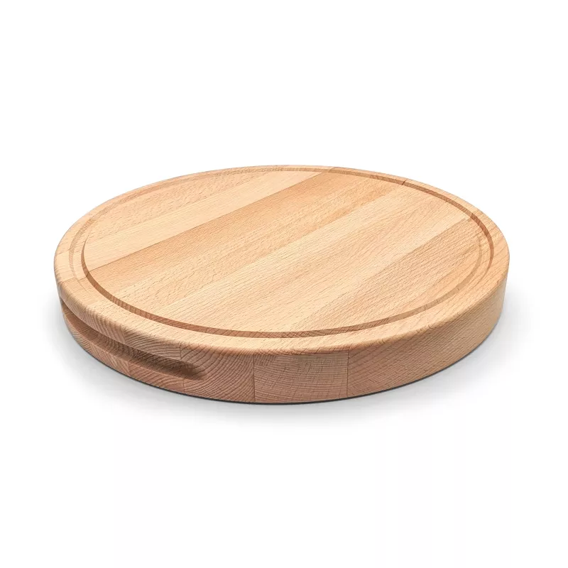 Bloc de tranchage professionnel en hêtre, rond avec rainure à jus