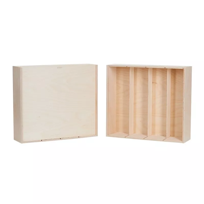 Boite à vin 4 bouteilles avec ouverture coulissante, en bois de bouleau