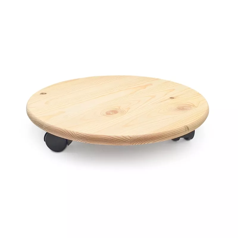 Support à plantes en pin, rond à roulettes