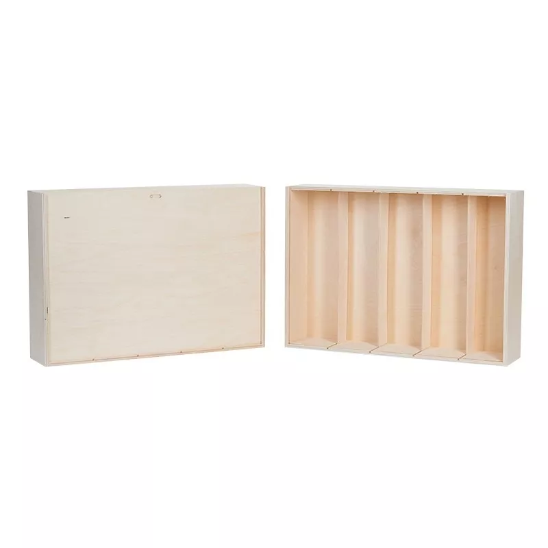 Boite à vin 5 bouteilles avec ouverture coulissante, en bois de bouleau