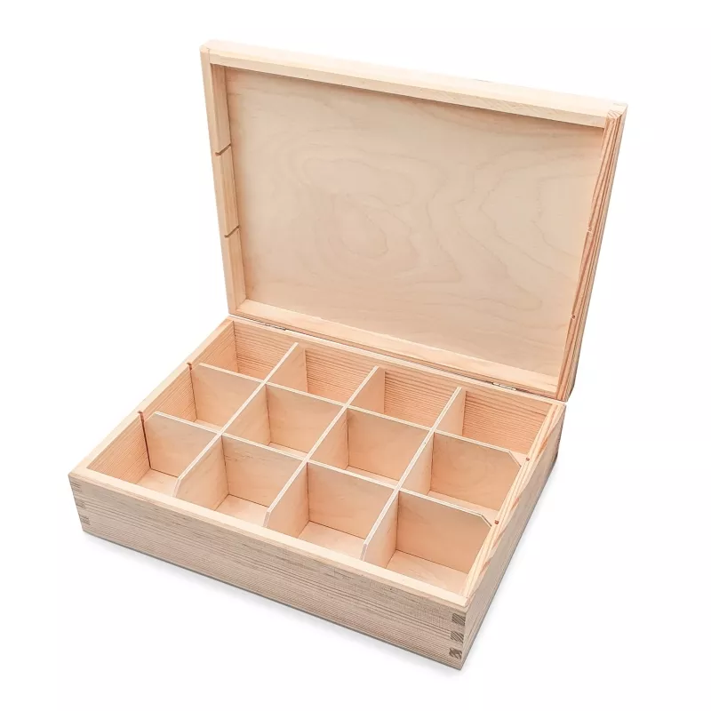 Boite à thé en pin avec compartiments