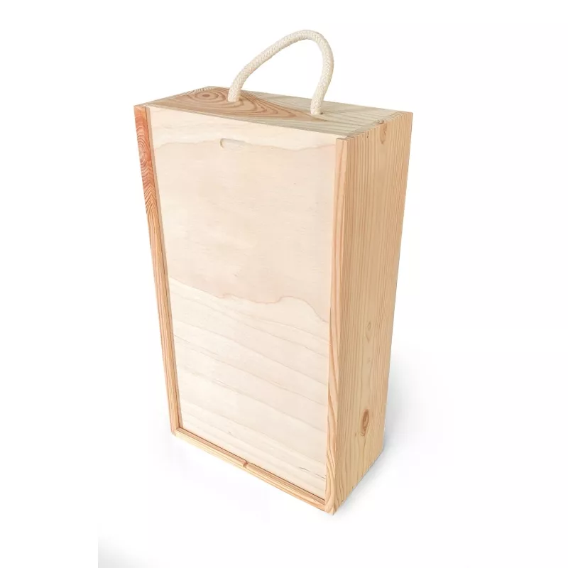 Boite à vin 2 bouteilles avec poignée et ouverture coulissante, en bois de bouleau