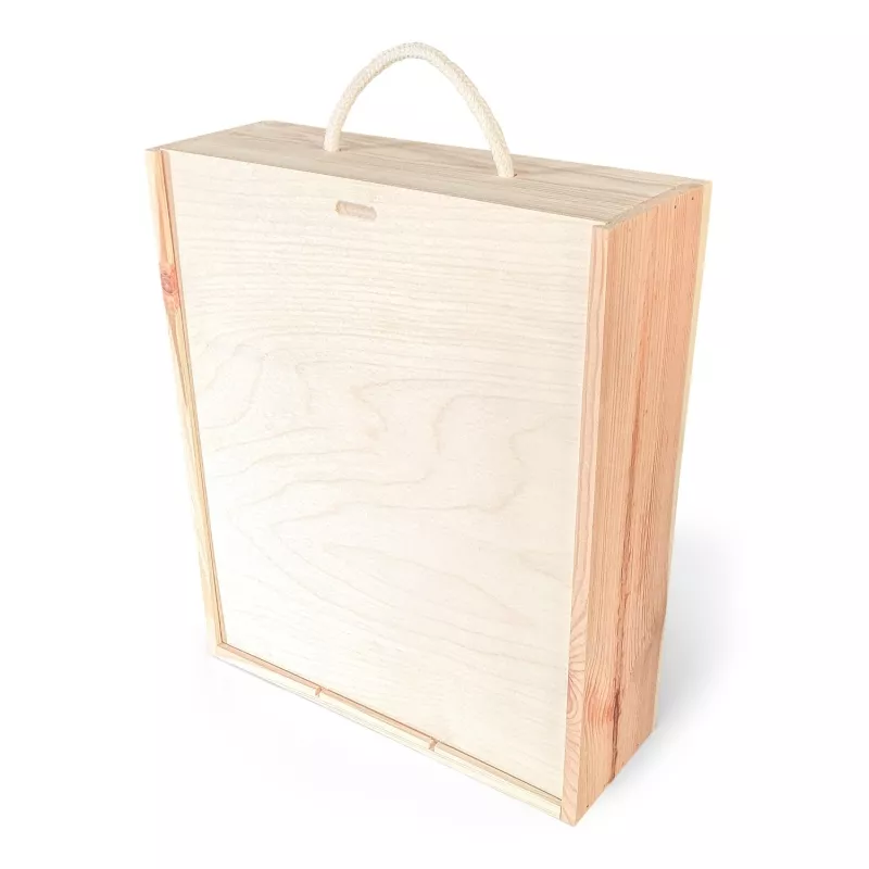 Boite à vin 3 bouteilles avec poignée et ouverture coulissante, en bois de bouleau