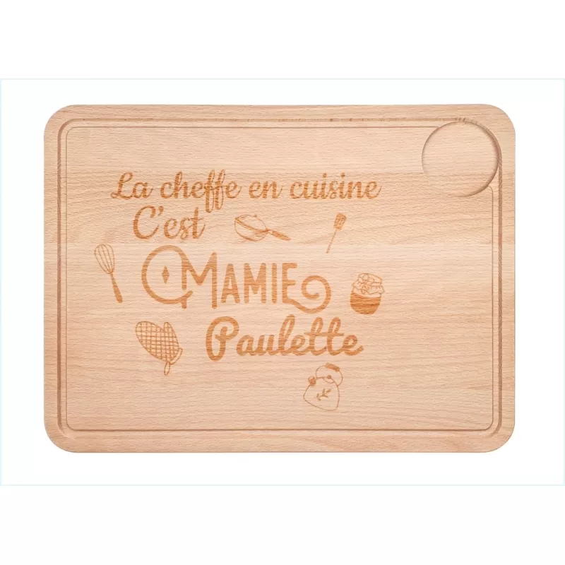 Planche à découper avec rainure et récupérateur de jus, en hêtre
