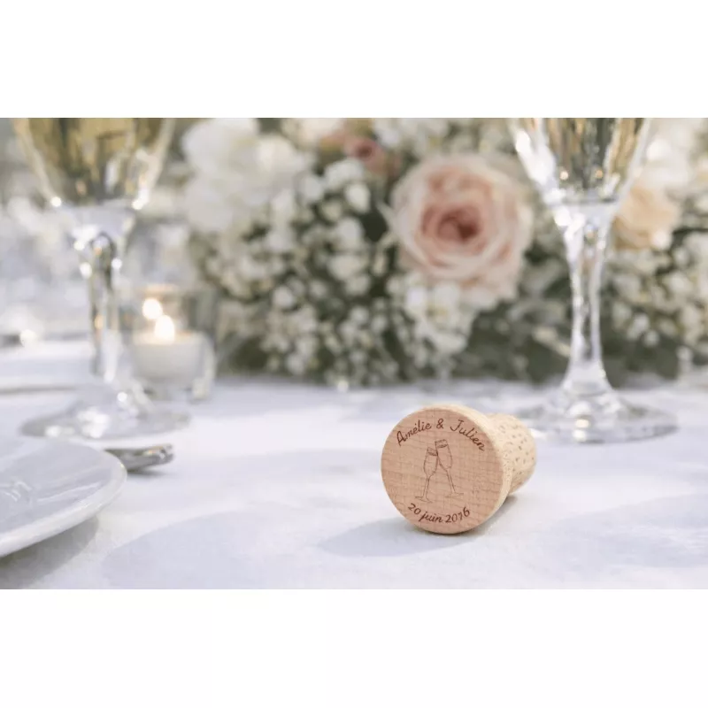 Bouchon tête en hêtre et corps en liège naturel pour bouteille de vin