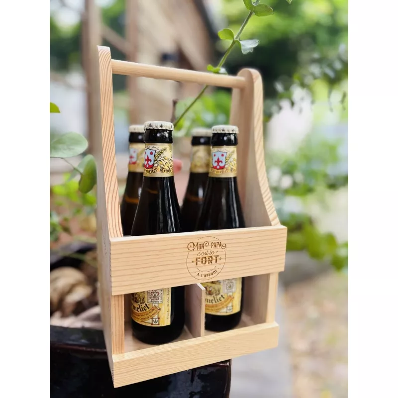 Porte-bouteilles en pin, avec poignée pour bouteilles 33 cl