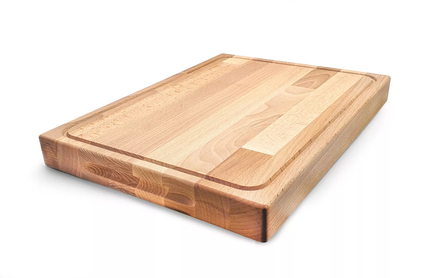 Bloc de tranchage professionnel en hêtre, rectangulaire, avec rainure à jus