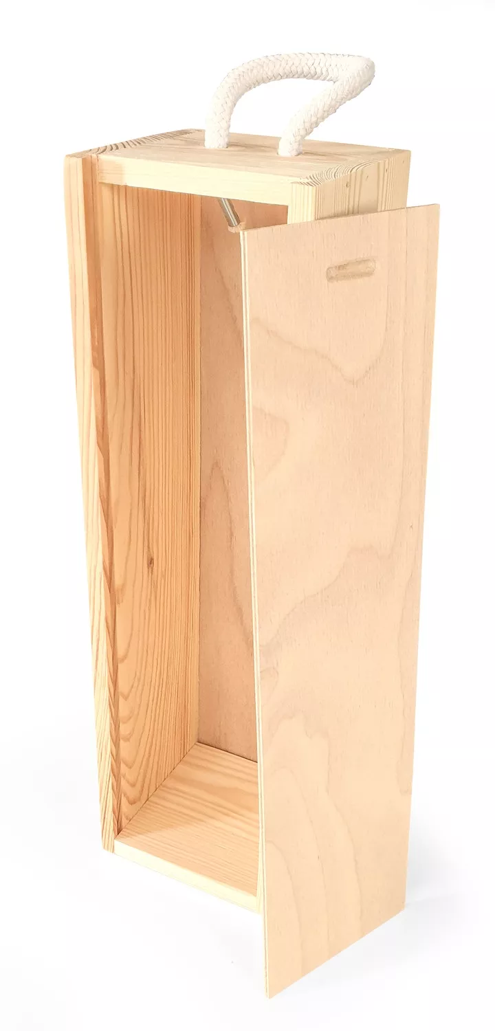 Boite à vin 1 bouteille avec poignée et ouverture coulissante, en bois de bouleau