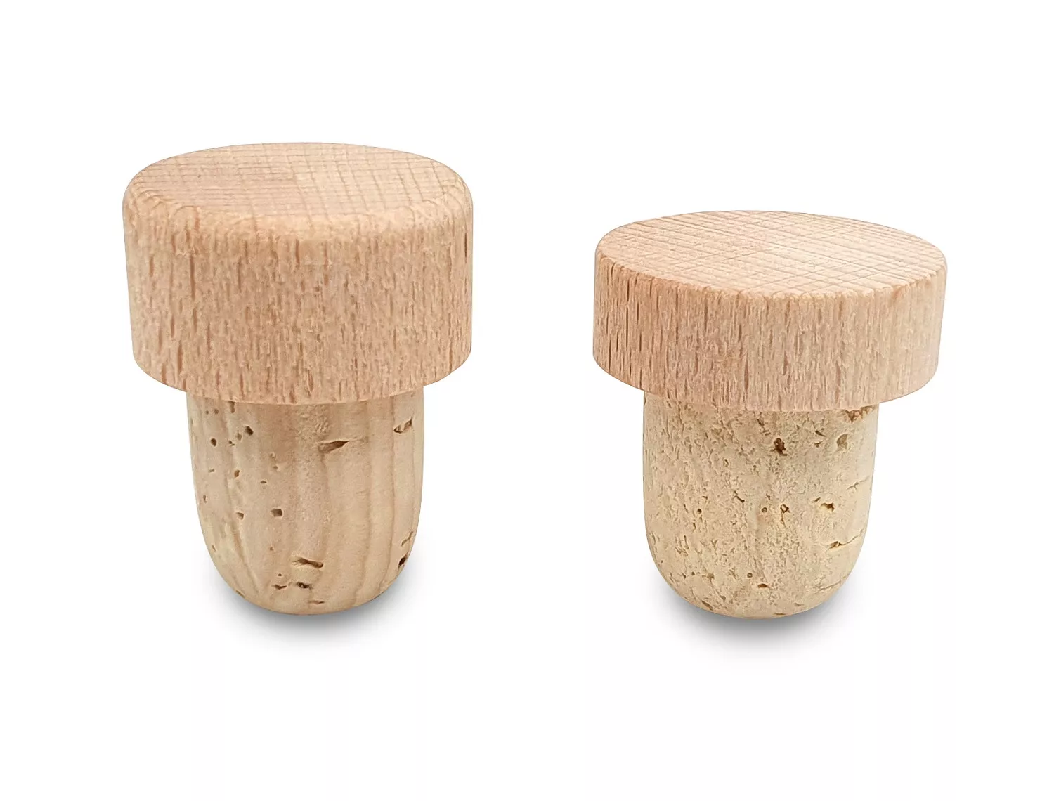 Bouchon tête en hêtre et corps en liège naturel pour spiritueux