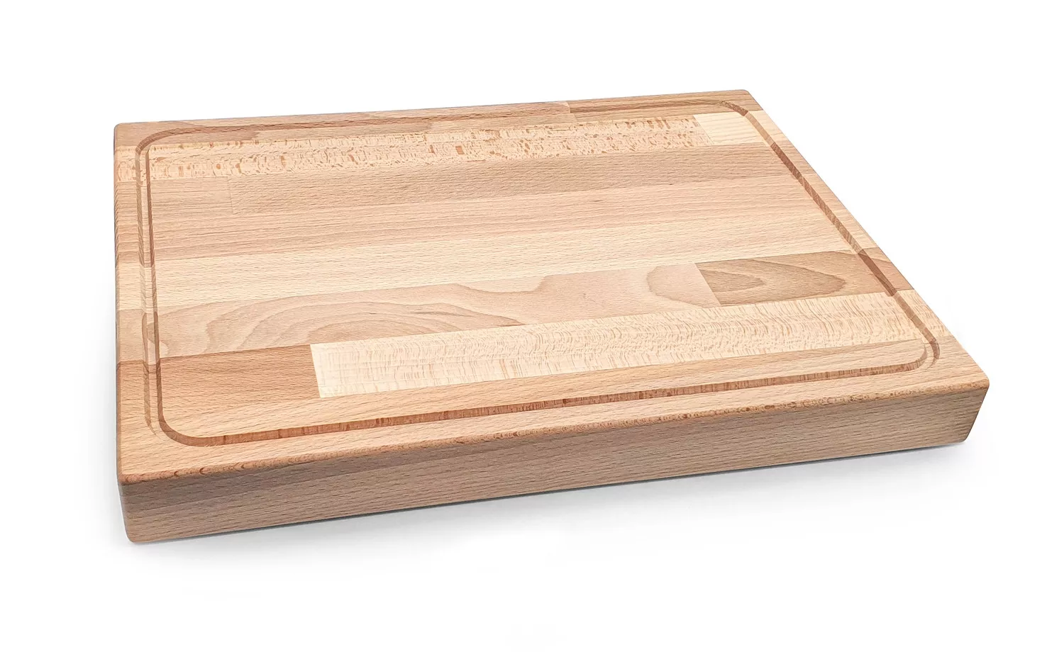 Bloc de tranchage professionnel en hêtre, rectangulaire, avec rainure à jus