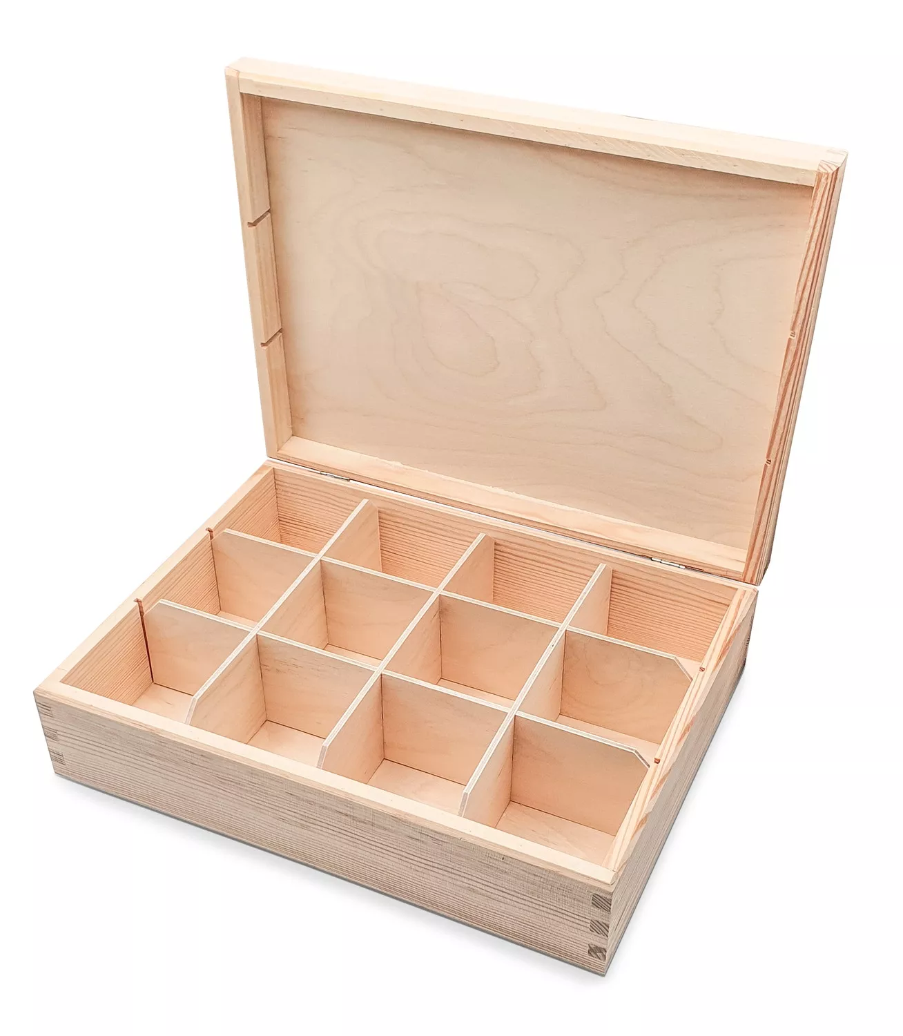 Boite à thé en pin avec compartiments