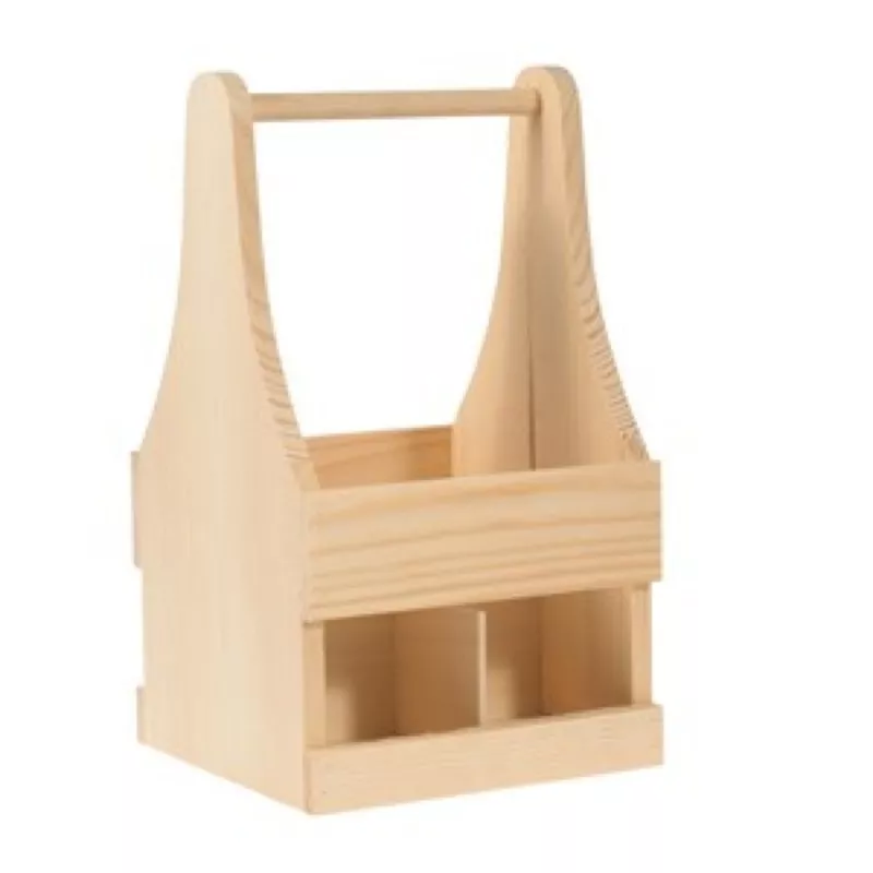 Porte-bouteilles en pin, avec poignée pour bouteilles 33 cl