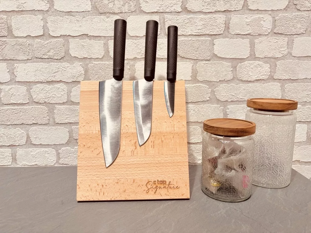 Bloc magnétique en hêtre, pour couteaux, à poser