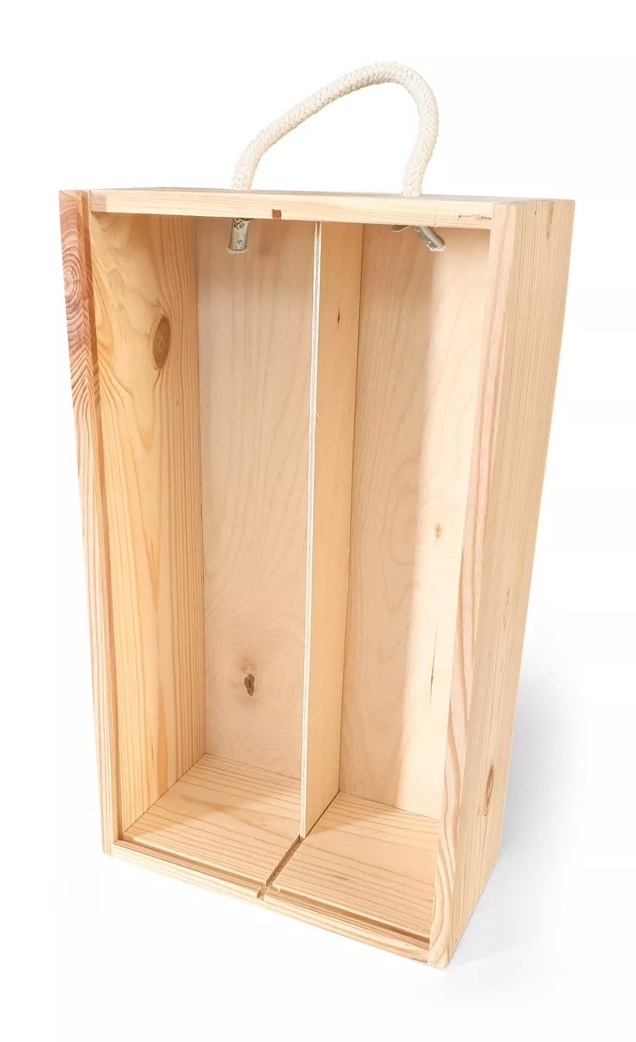 Boite à vin 2 bouteilles avec poignée et ouverture coulissante, en bois de bouleau