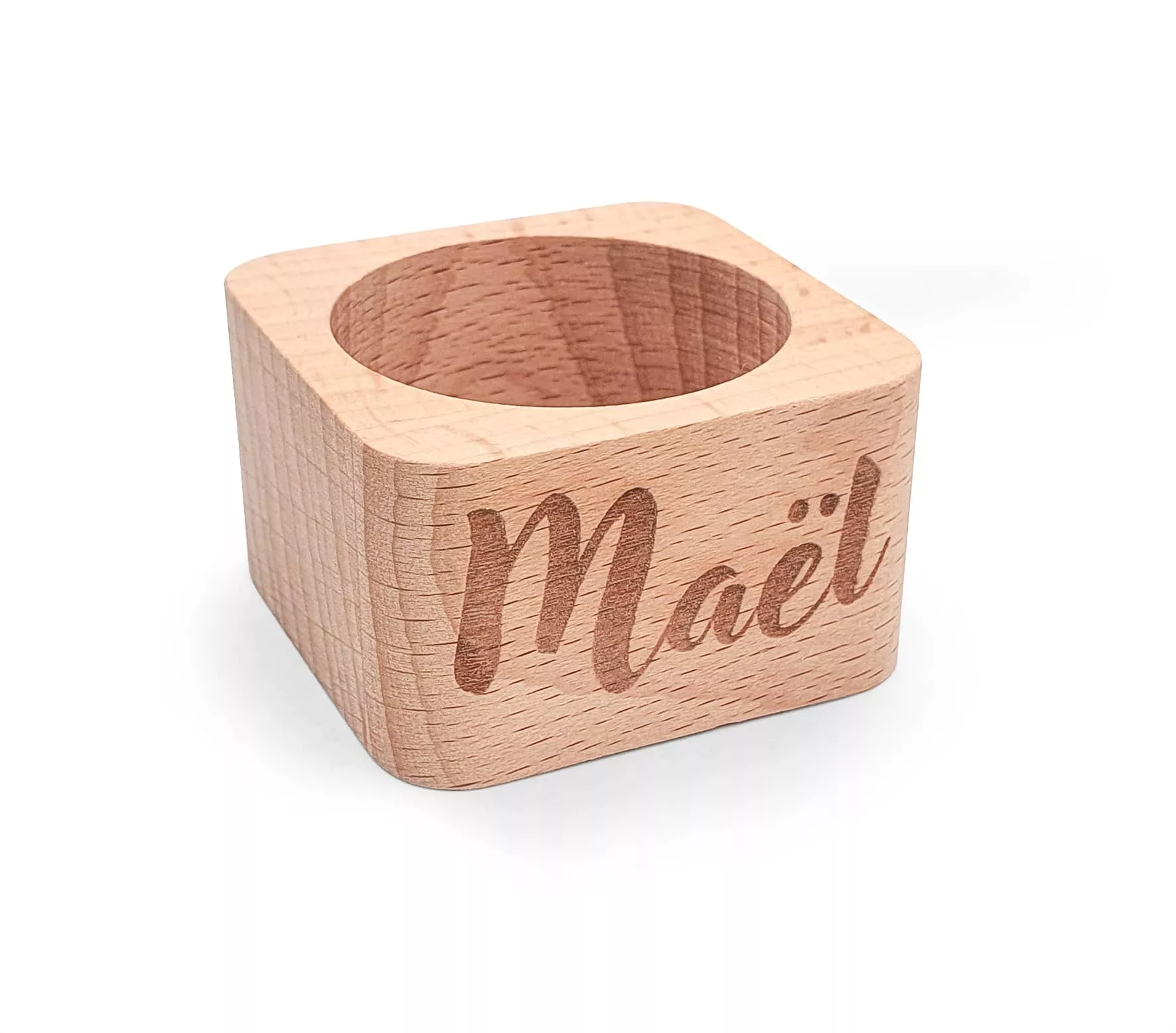 Rond de serviette en hêtre, carré