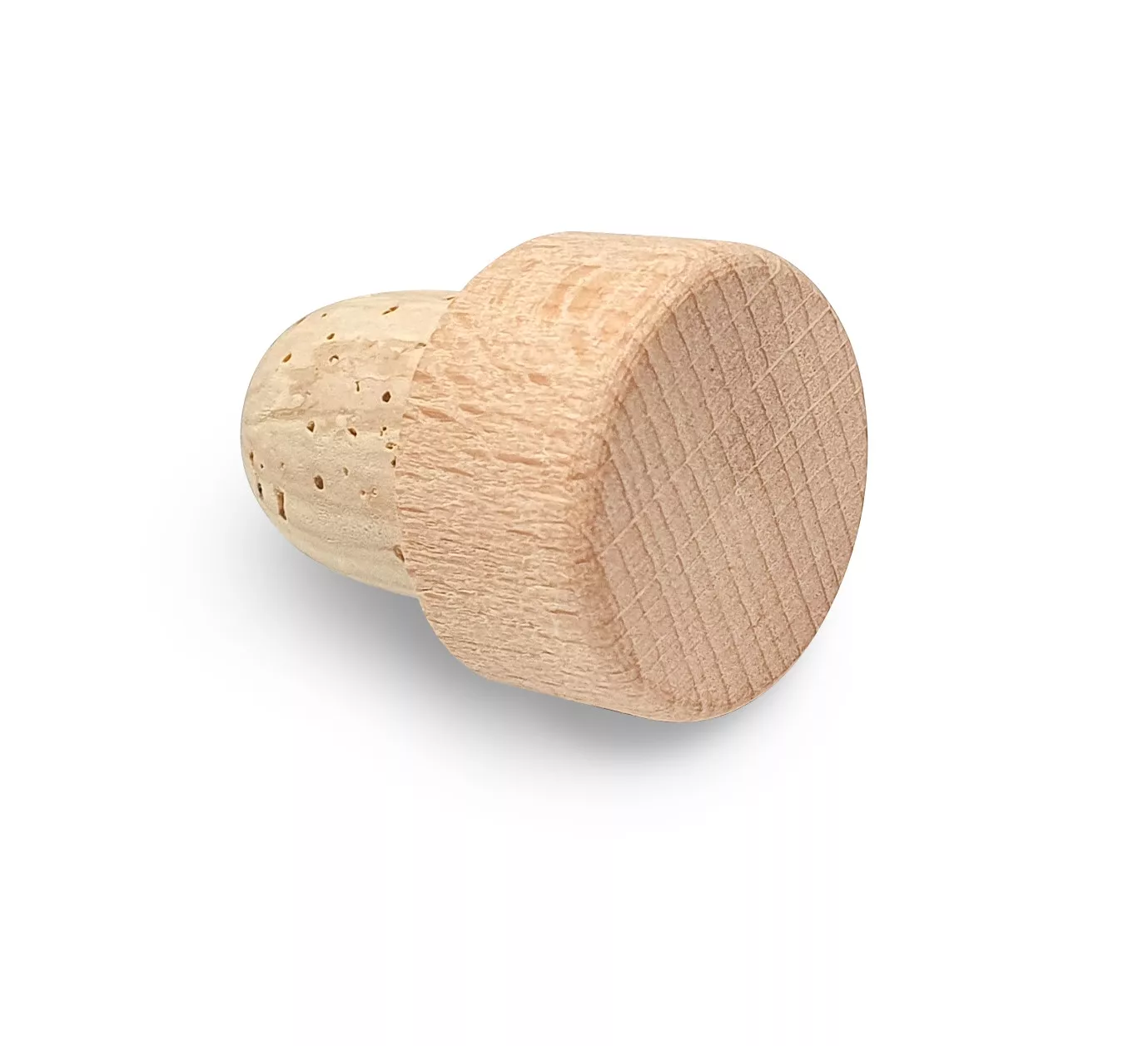 Bouchon tête en hêtre et corps en liège naturel pour bouteille de vin