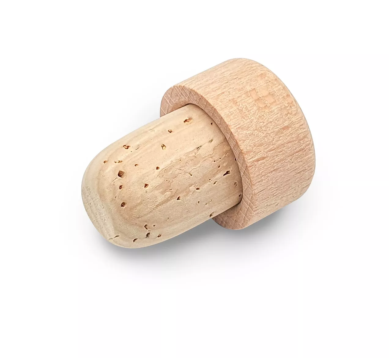 Bouchon tête en hêtre et corps en liège naturel pour bouteille de vin