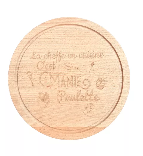 Planche à découper ronde en hêtre, avec rainure à jus