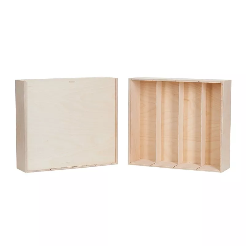 Boite à vin 4 bouteilles avec ouverture coulissante, en bois de bouleau