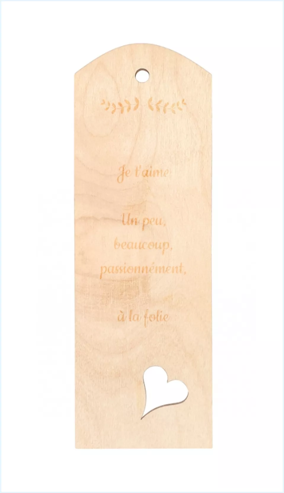 Marque-page en contreplaqué avec découpe coeur
