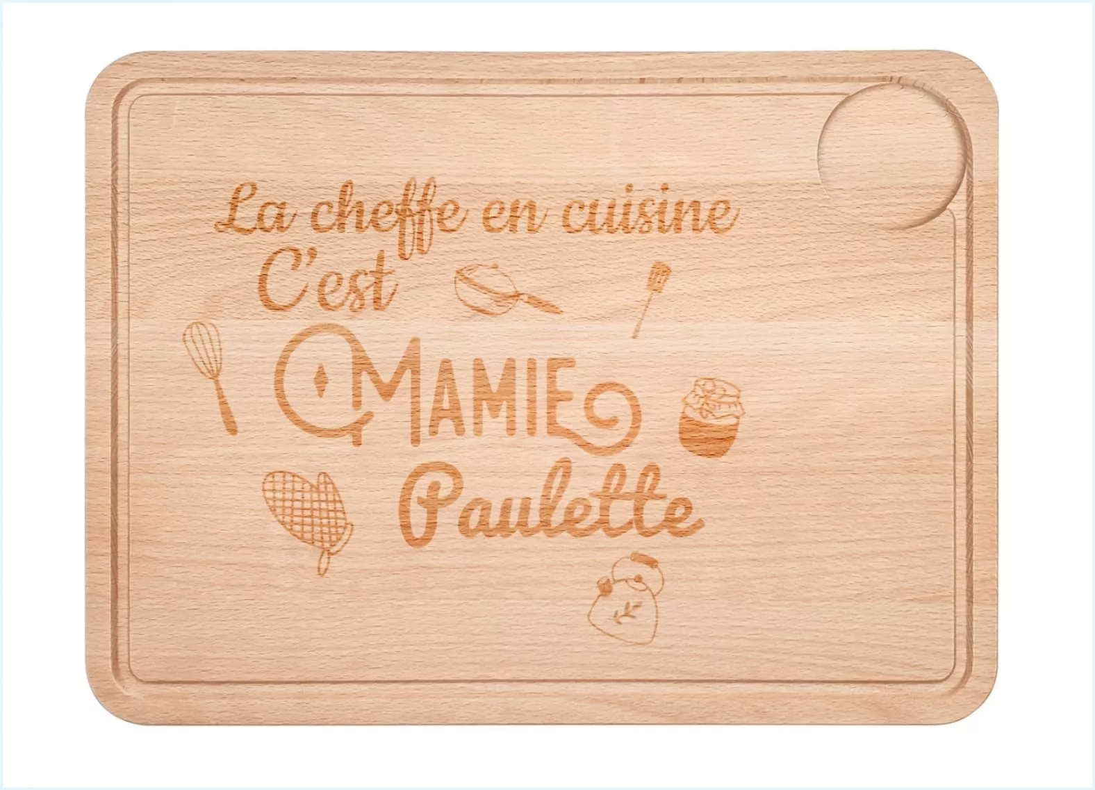 Planche à découper avec rainure et récupérateur de jus, en hêtre