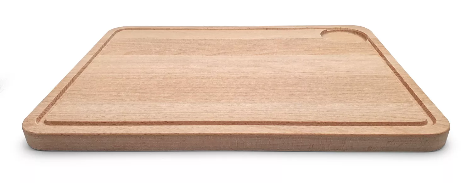 Planche à découper avec rainure et récupérateur de jus, en hêtre