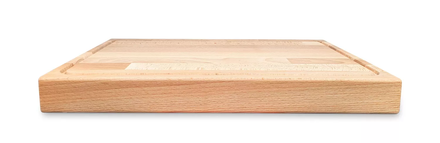 Bloc de tranchage professionnel en hêtre, rectangulaire, avec rainure à jus